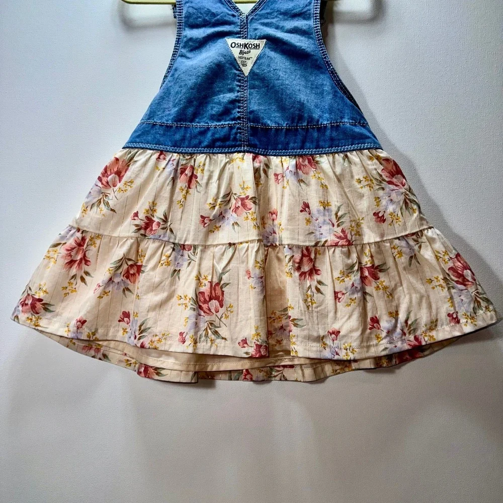 OshKosh Bgosh Baby Girls Denim Floral Tiered Overall Dress 18M NWT